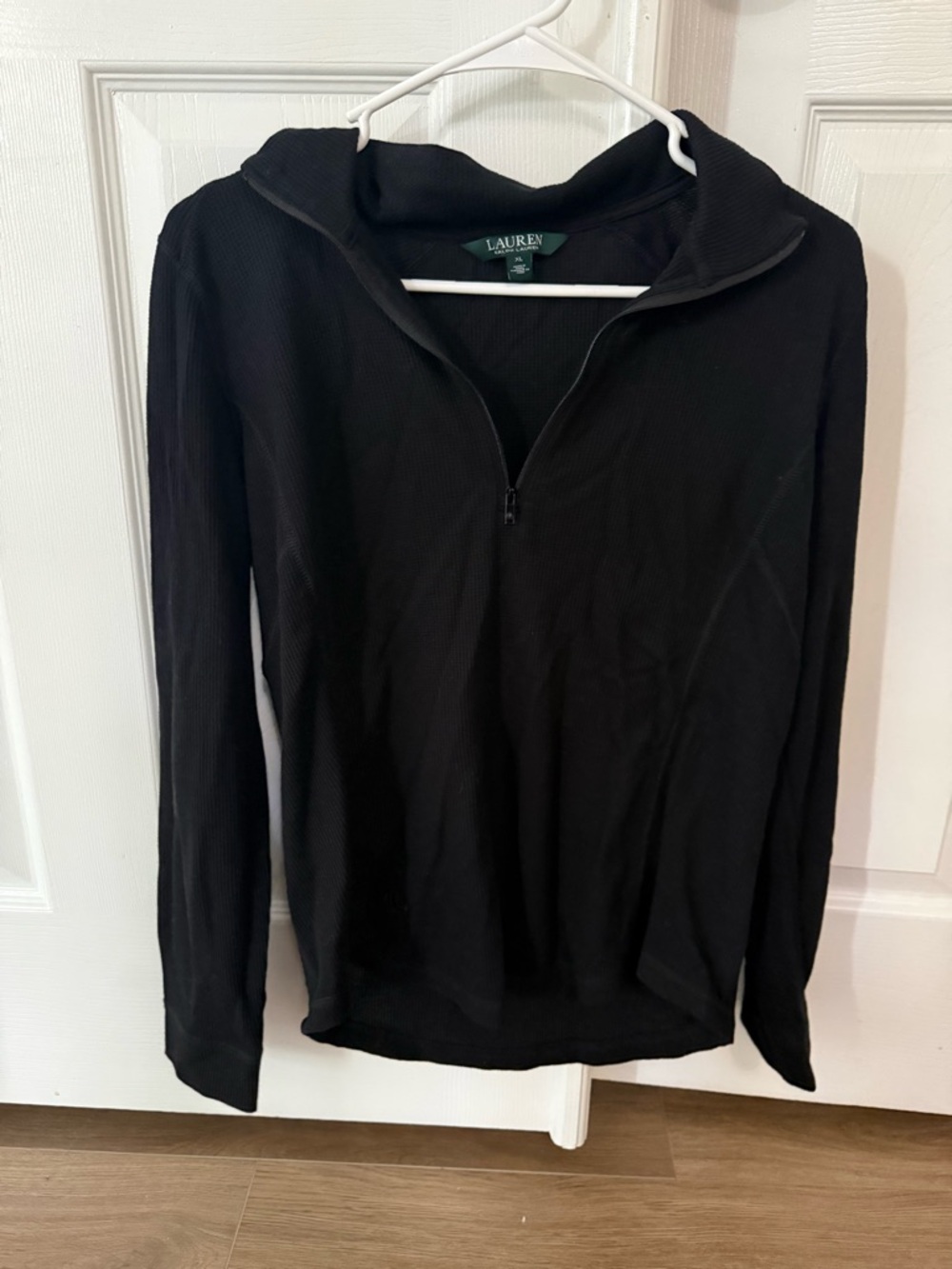 Lauren Ralph Lauren Black Quarter-Zip Ribbed Pullover